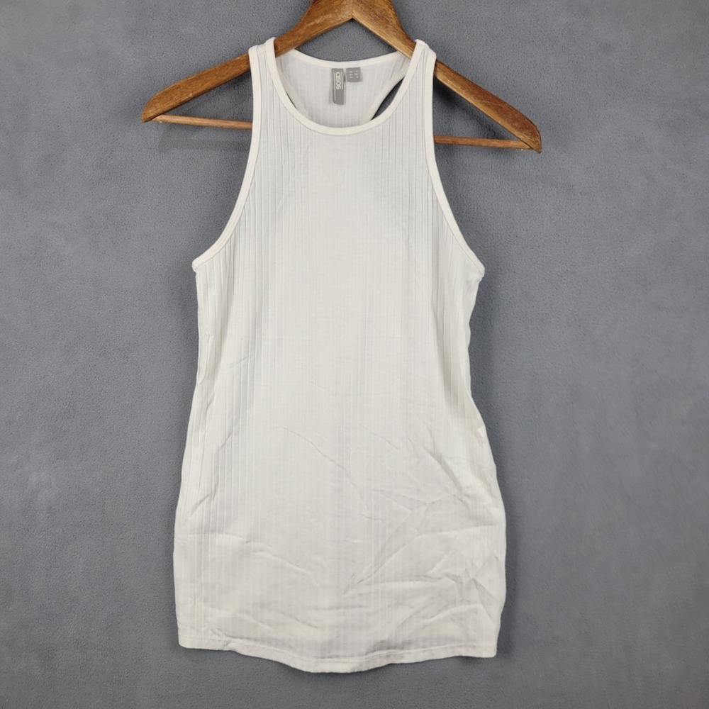 Asos Ribbed Knit Tank Top Womens 2 White High Neck Racerback Everyday‎ Wear